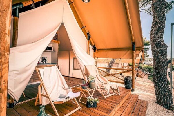 Safari tent in glamping resort Arena One 99 in Pomer, Croatia.