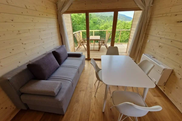 Living room in Go Life Center glamping accommodation in Slovenia.